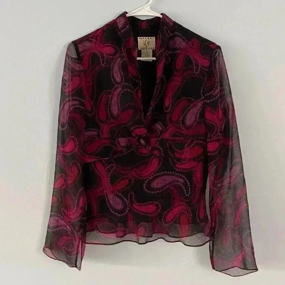 VTG Y2K 100% Silk Blouse Black Pink M Medium Whimsygoth Fairycore Goth Babydoll - Picture 1 of 11